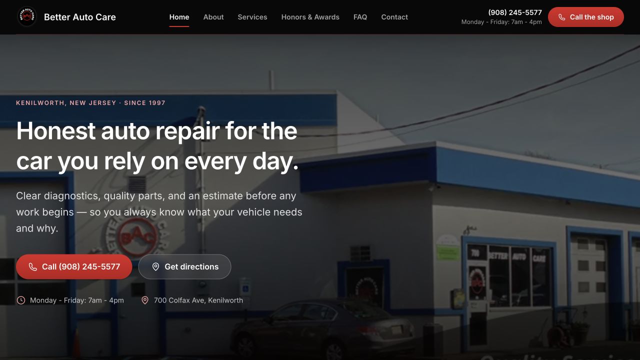 Better Auto Care | Kenilworth, NJ Auto Repair — actual website capture