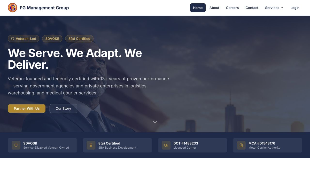 FG Management Group, LLC — Veteran-Led Federal Services — actual website capture